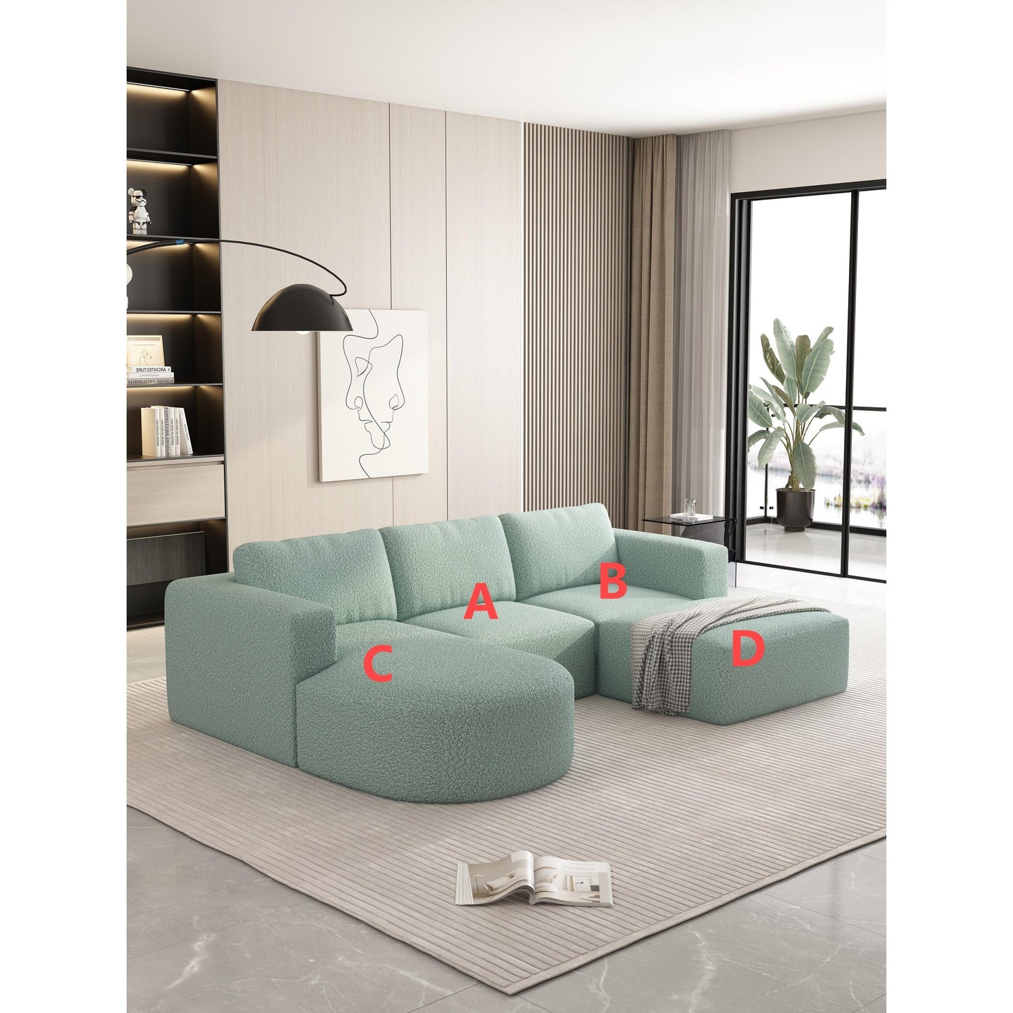 Canapé convertible modulable en U 104,32 x 70,86 cm avec méridienne, pouf et éponge compressée pour le salon