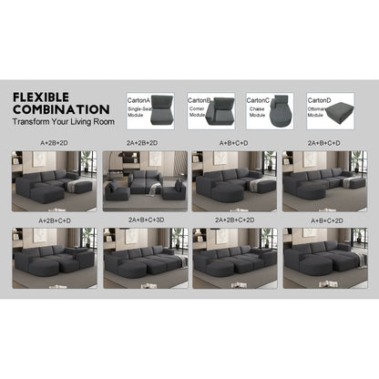 Canapé convertible modulable en U 104,32 x 70,86 cm avec méridienne, pouf et éponge compressée pour le salon