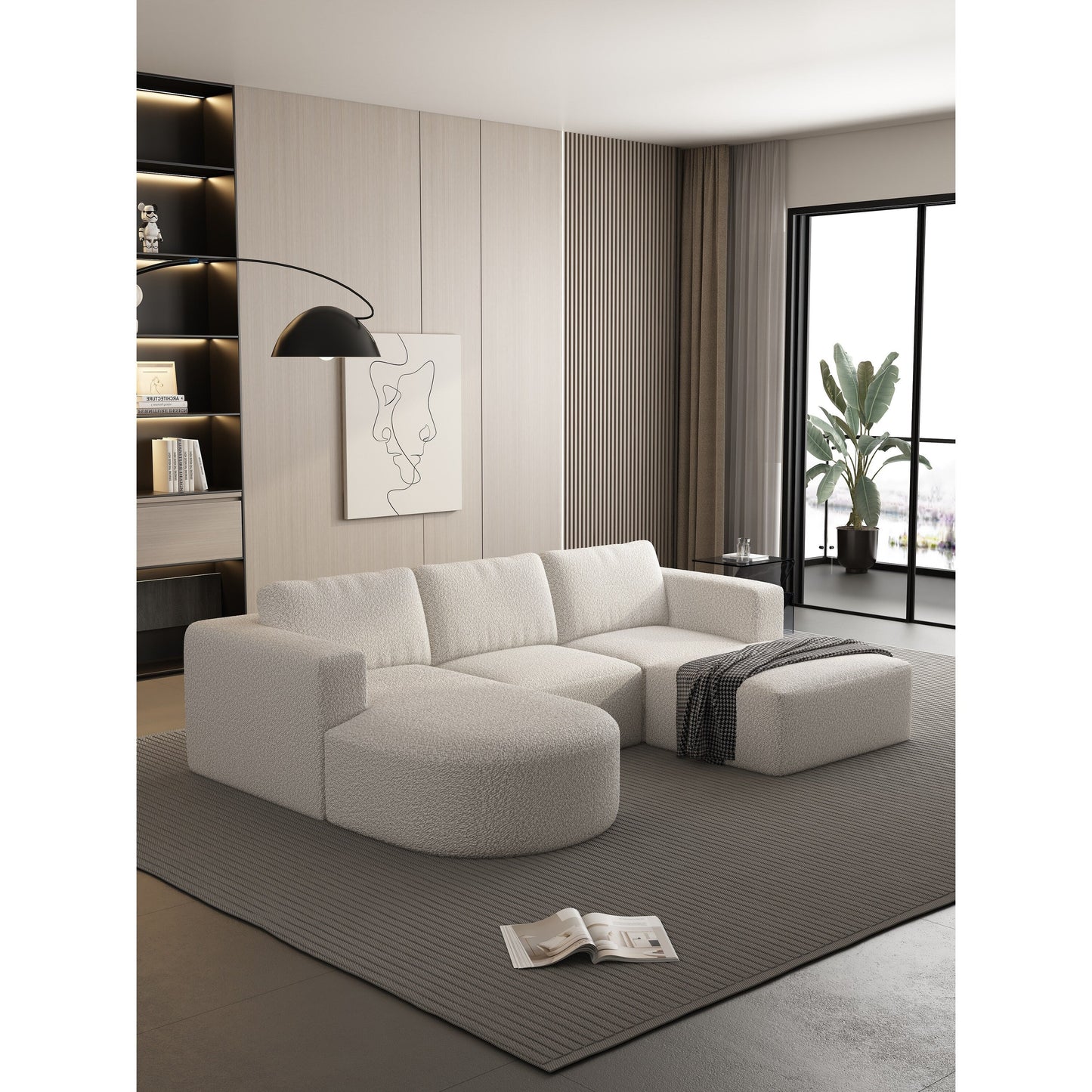 Canapé convertible modulable en U 104,32 x 70,86 cm avec méridienne, pouf et éponge compressée pour le salon