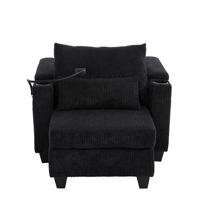 Canapé-lit convertible en velours côtelé avec port USB et deux porte-gobelets