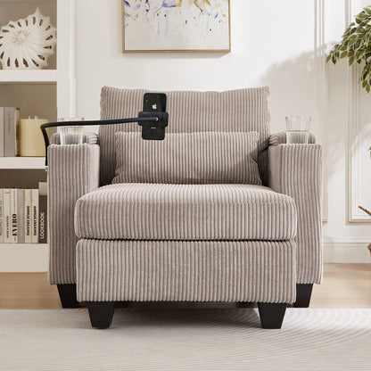 Canapé-lit convertible en velours côtelé avec port USB et deux porte-gobelets