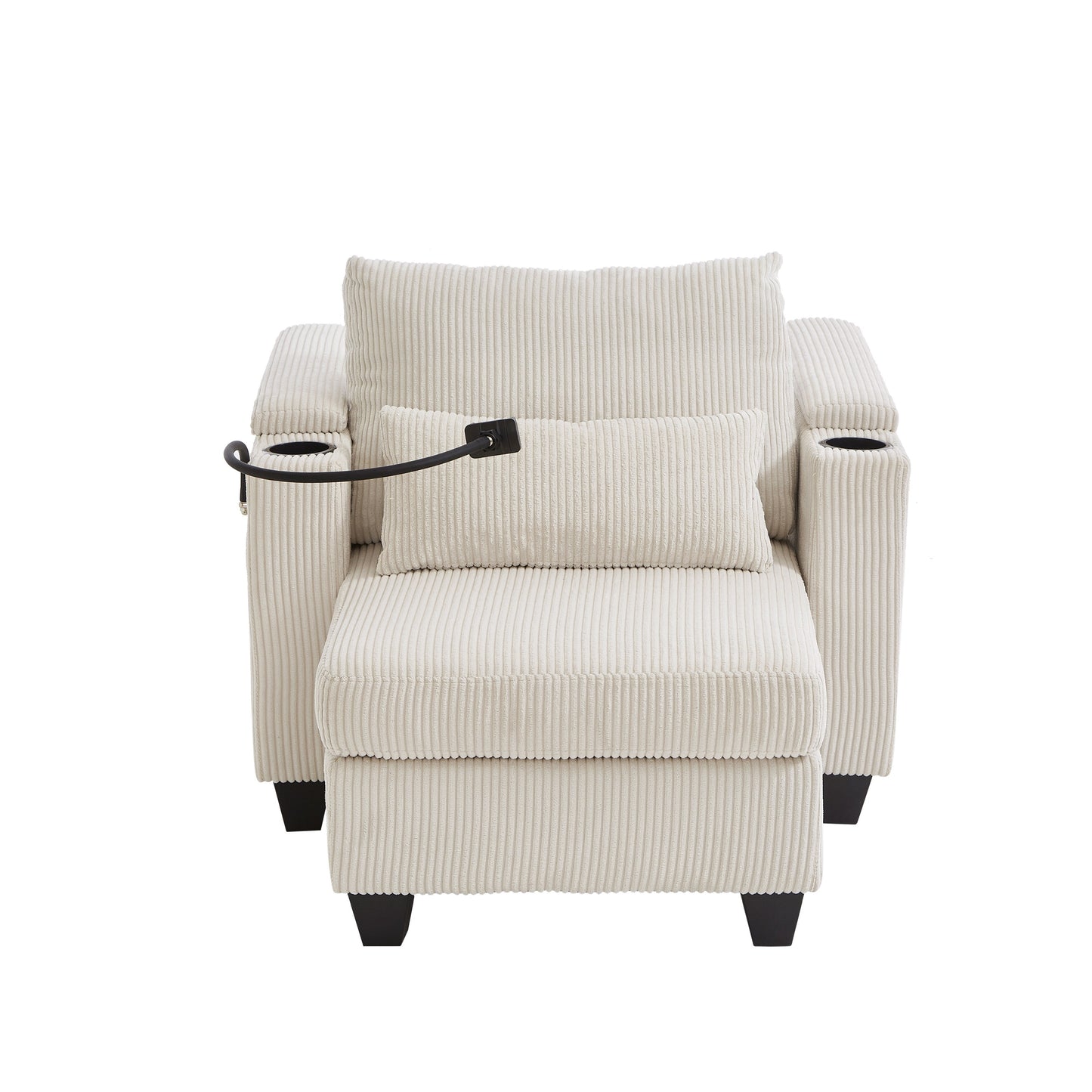 Canapé-lit convertible en velours côtelé avec port USB et deux porte-gobelets