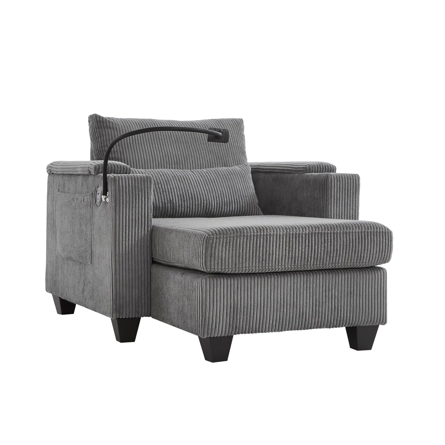 Canapé-lit convertible en velours côtelé avec port USB et deux porte-gobelets