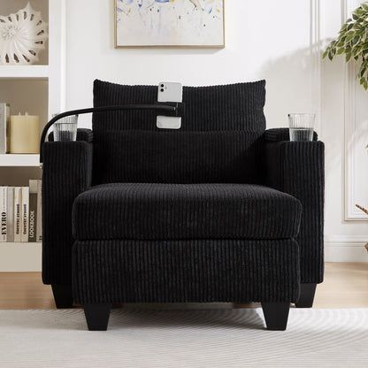 Canapé-lit convertible en velours côtelé avec port USB et deux porte-gobelets