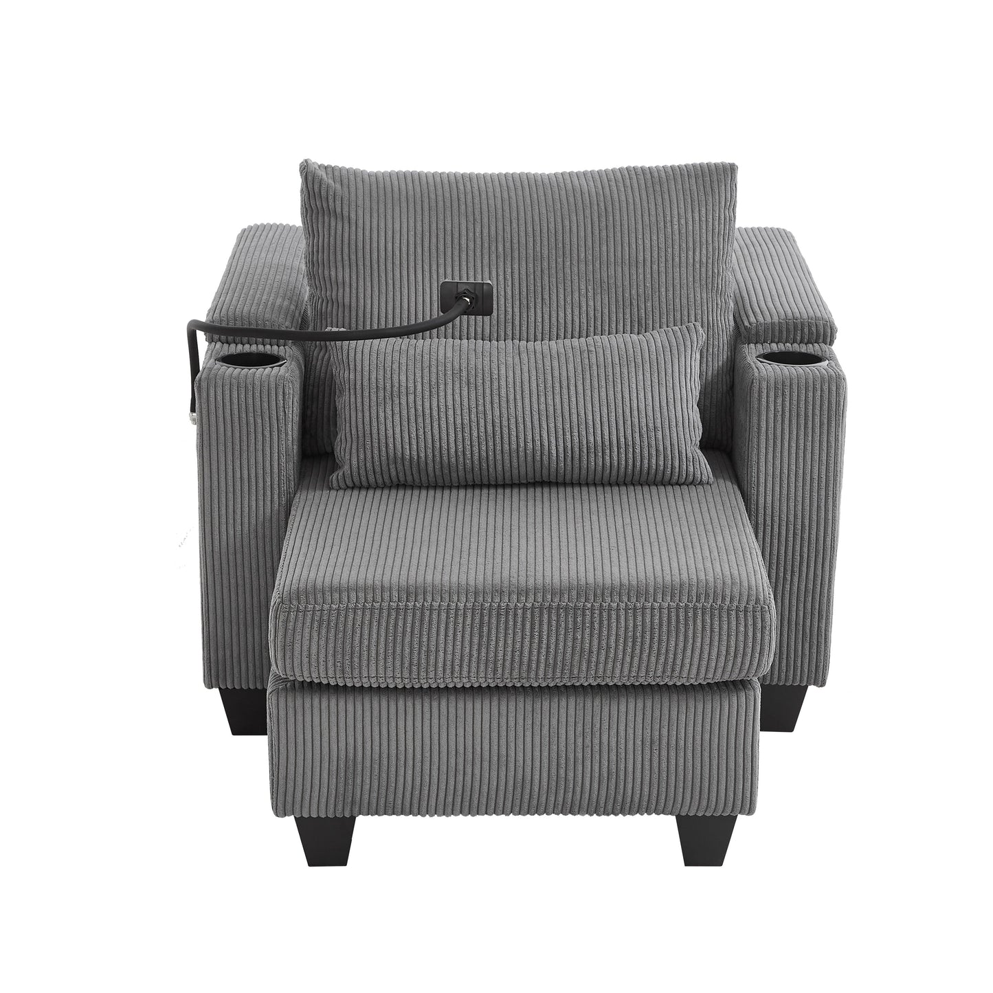 Canapé-lit convertible en velours côtelé avec port USB et deux porte-gobelets