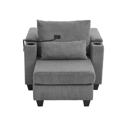 Canapé-lit convertible en velours côtelé avec port USB et deux porte-gobelets