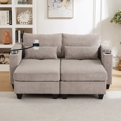 Canapé-lit convertible en velours côtelé avec port USB et deux porte-gobelets