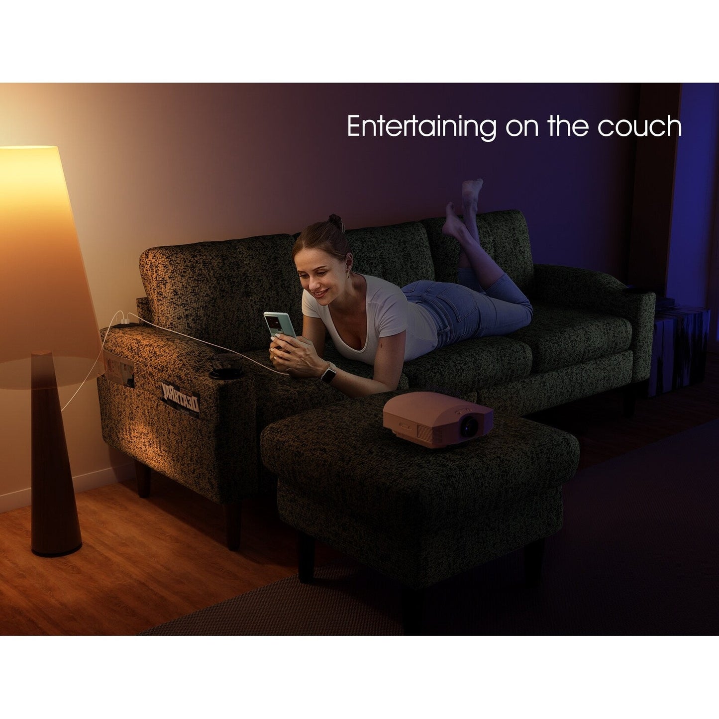 Canapé convertible en L avec repose-pieds et rangement, canapé 3 places