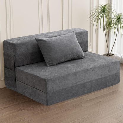 Canapé-lit convertible pliable - Fauteuil-lit double avec oreiller et matelas en mousse, canapé-lit futon gris pour salon/dortoir