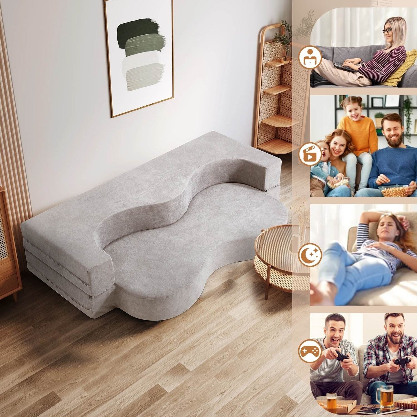 Canapé-lit convertible pliable avec mousse haute densité pour salon, chambre d'amis et chambre à coucher