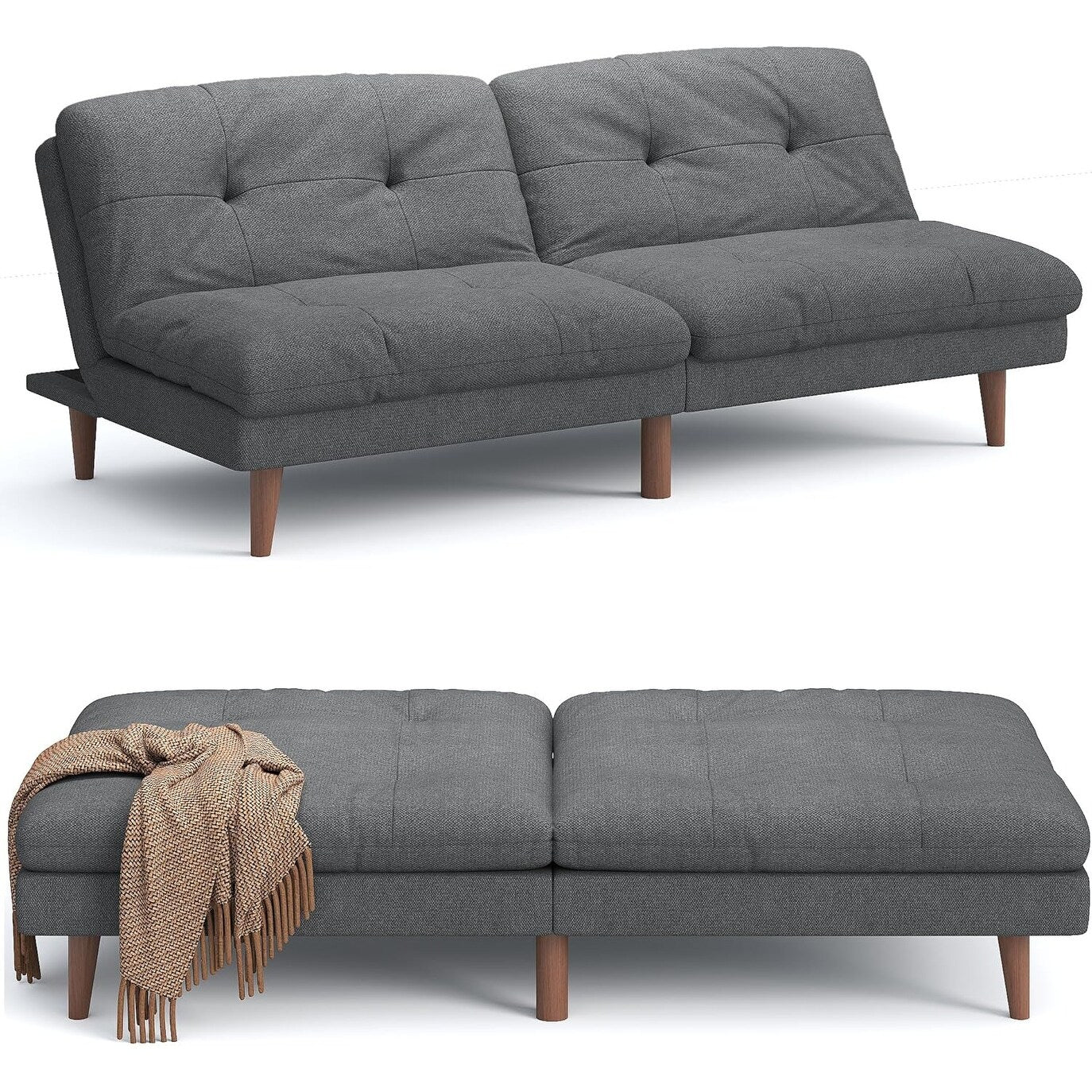 Canapé-lit futon convertible avec dossier réglable - Canapé-lit rembourré pour salon, tissu gris