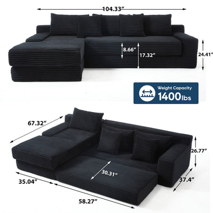 Canapé convertible sectionnel en velours côtelé en forme de L, canapé modulaire 3 places avec cadre en acier pour chambres et cinéma maison