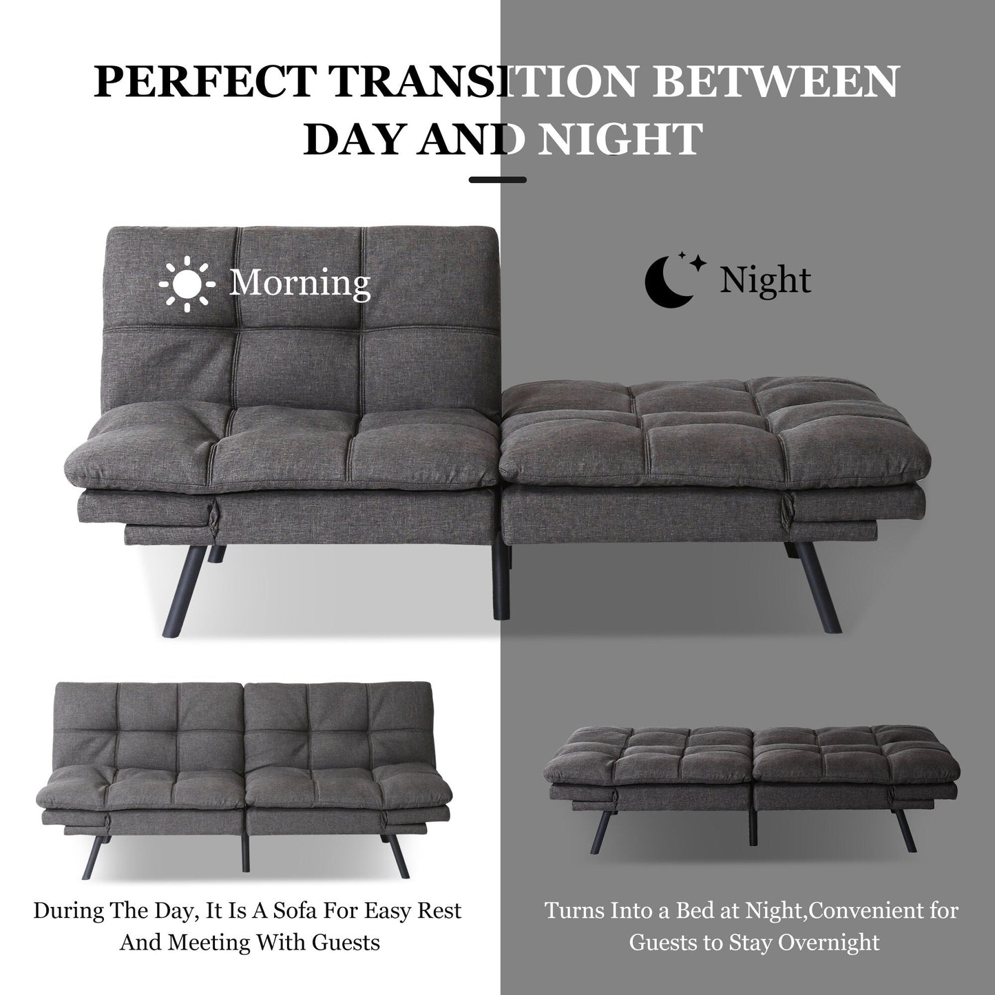 Canapé-lit convertible avec accoudoirs réglables