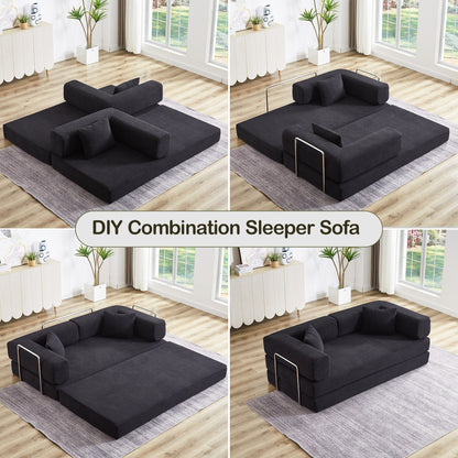 Canapé-lit convertible avec oreiller, matelas pliant 4 en 1 en velours côtelé avec cadre fixe