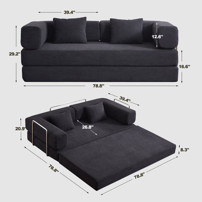 Canapé-lit convertible avec oreiller, matelas pliant 4 en 1 en velours côtelé avec cadre fixe