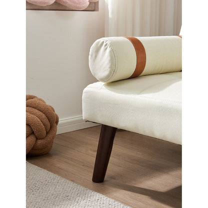 Canapé-lit futon convertible avec pieds en bois massif et tissu lin gris