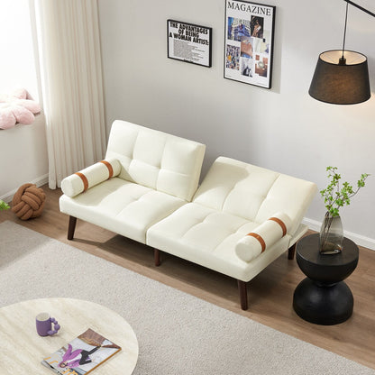 Canapé-lit futon convertible avec pieds en bois massif et tissu lin gris