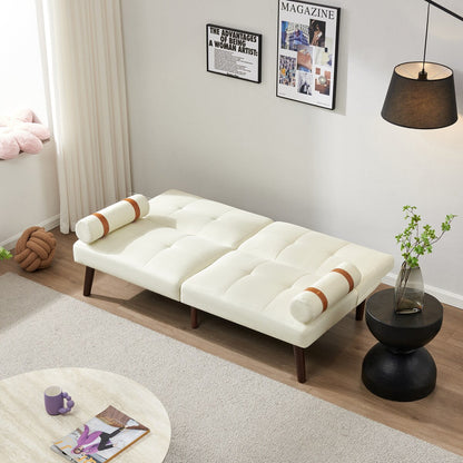Canapé-lit futon convertible avec pieds en bois massif et tissu lin gris