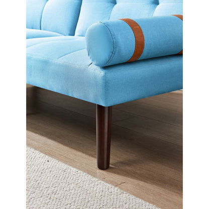 Canapé-lit futon convertible avec pieds en bois massif et tissu lin gris