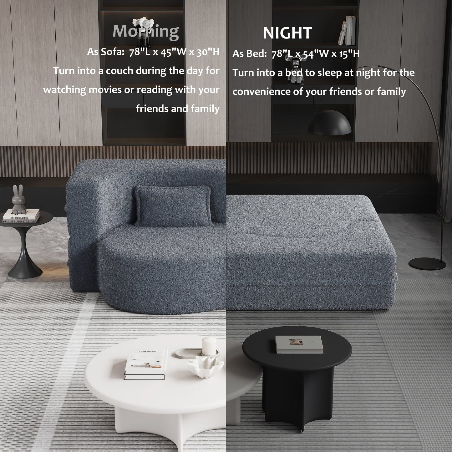 Canapé-lit convertible en tissu Teddy rempli de mousse