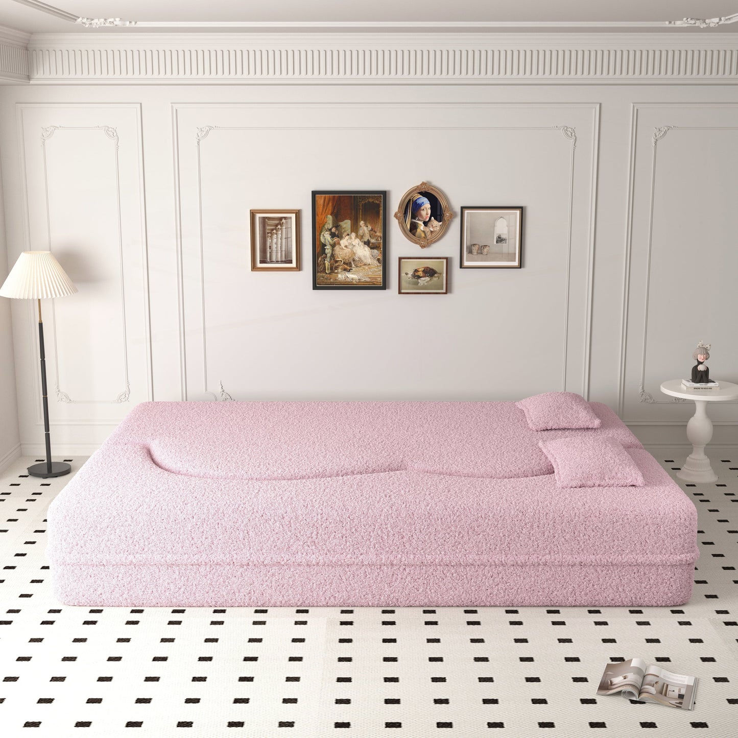 Canapé-lit convertible en tissu Teddy rempli de mousse