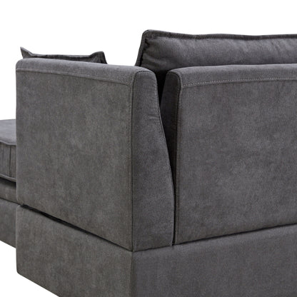 Canapé modulable en U convertible avec pouf de rangement et méridienne réversible pour salon