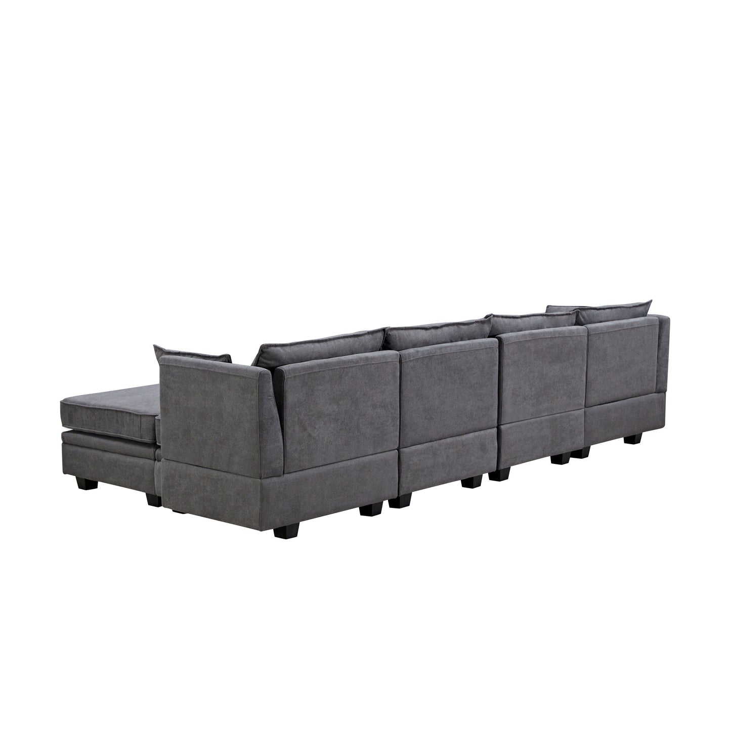 Canapé modulable en U convertible avec pouf de rangement et méridienne réversible pour salon