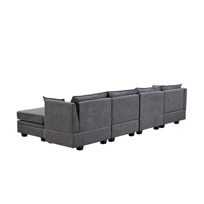 Canapé modulable en U convertible avec pouf de rangement et méridienne réversible pour salon