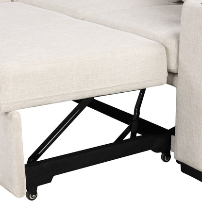 Canapé convertible en U avec lit gigogne, ports USB et porte-gobelets pour le salon