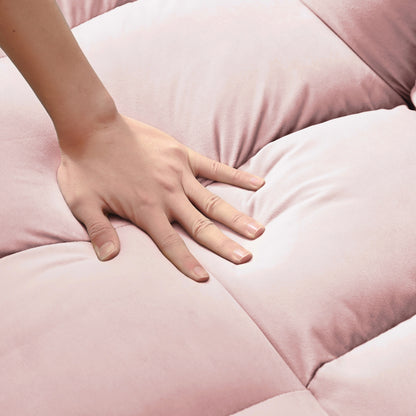 Canapé convertible en velours avec dossier inclinable, lit gigogne et coussins décoratifs, idéal pour les petits espaces