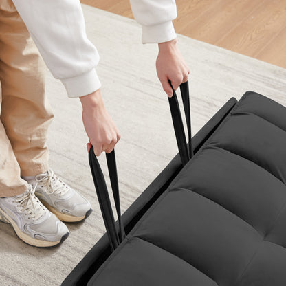 Canapé convertible en velours avec dossier inclinable, lit gigogne et coussins décoratifs, idéal pour les petits espaces