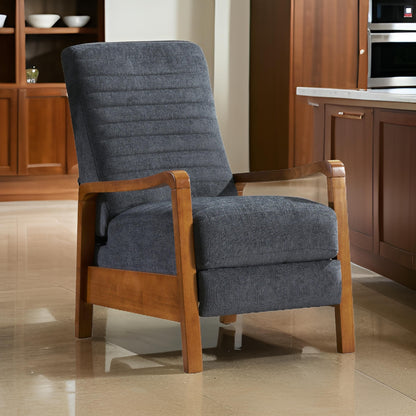 Fauteuil inclinable manuel Copa, bois brun, tissu à coutures gris ardoise