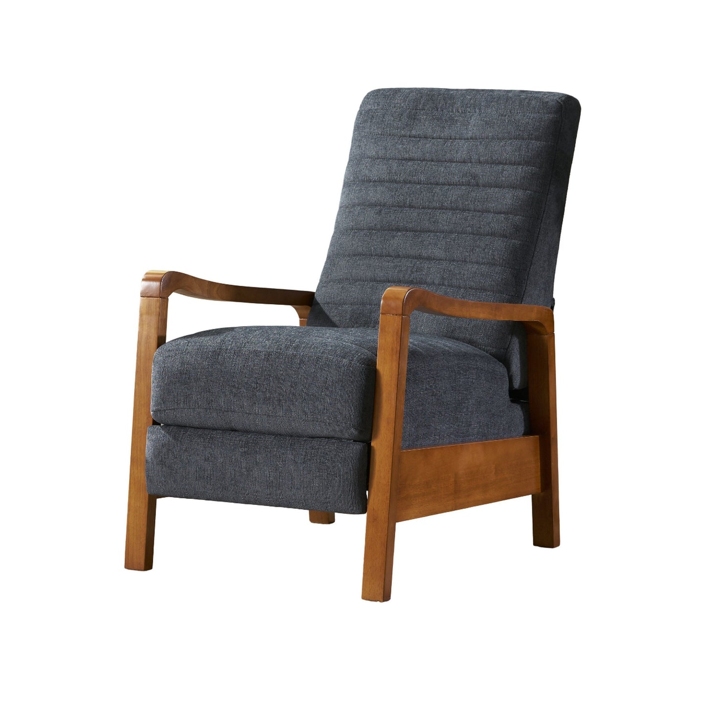Fauteuil inclinable manuel Copa, bois brun, tissu à coutures gris ardoise