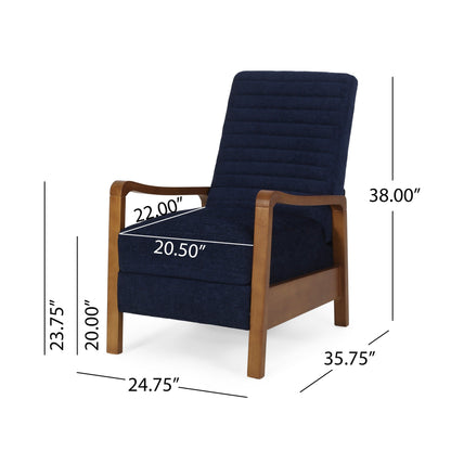 Fauteuil inclinable manuel Copa, bois brun, capitonnage bleu marine