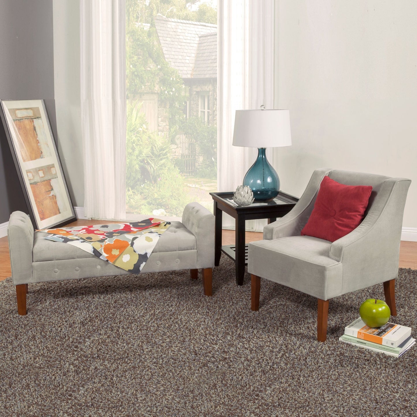 Banc de rangement style canapé en velours gris colombe Copper Grove Arum