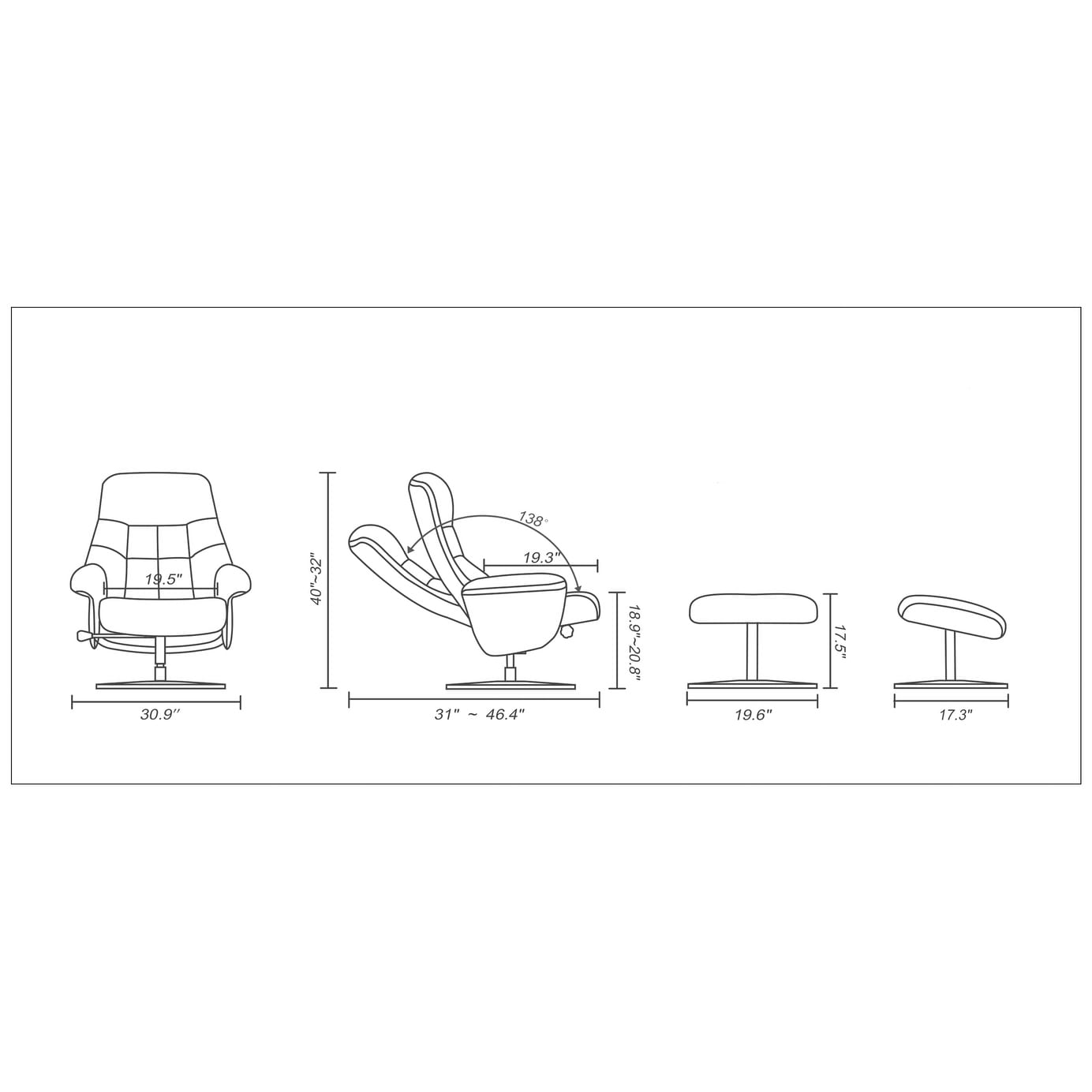 Fauteuil inclinable et pouf en cuir pleine fleur Copper Grove Caret