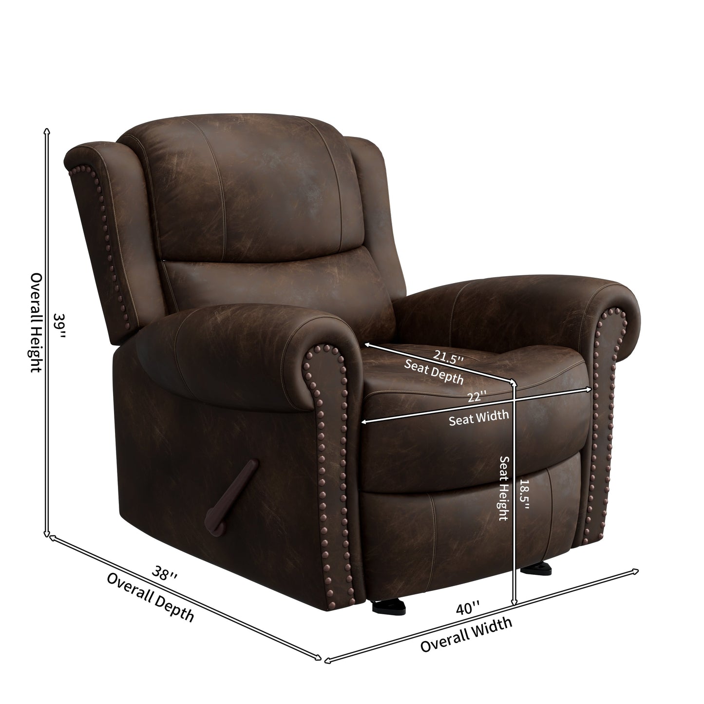 Fauteuil inclinable à bascule extra large Copper Grove Dilsen avec accoudoirs roulés