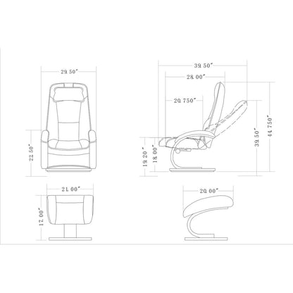 Fauteuil inclinable pivotant en cuir pleine fleur avec pouf