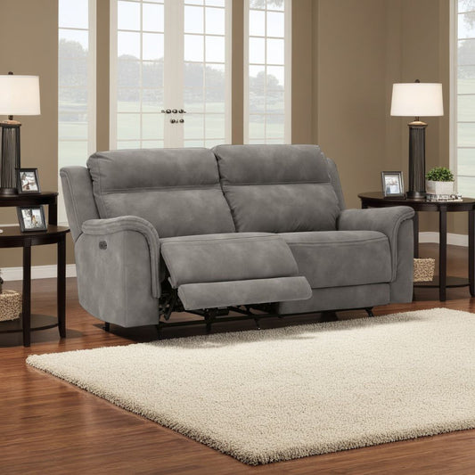 Canapé inclinable électrique Corbin, zéro tirage USB, similicuir gris ardoise