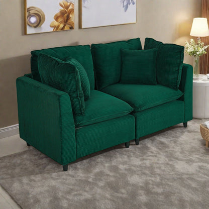 Canapé 2 places en velours côtelé avec 4 petits coussins, tissu respirant et coussins en éponge épais