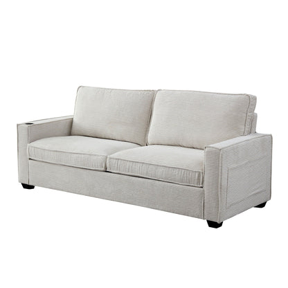 Canapé 3 places en velours côtelé avec porte-gobelet et rangement