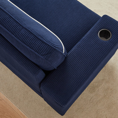 Canapé 3 places en velours côtelé avec ports USB et porte-gobelets