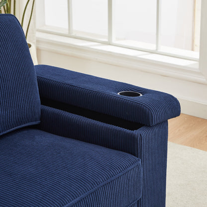 Canapé 3 places en velours côtelé avec ports USB et porte-gobelets