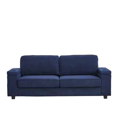 Canapé 3 places en velours côtelé avec ports USB et porte-gobelets