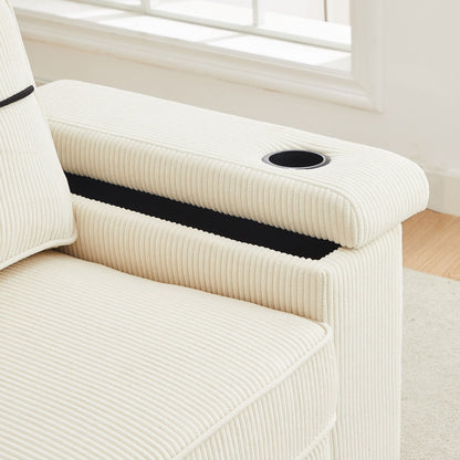 Canapé 3 places en velours côtelé avec ports USB et porte-gobelets