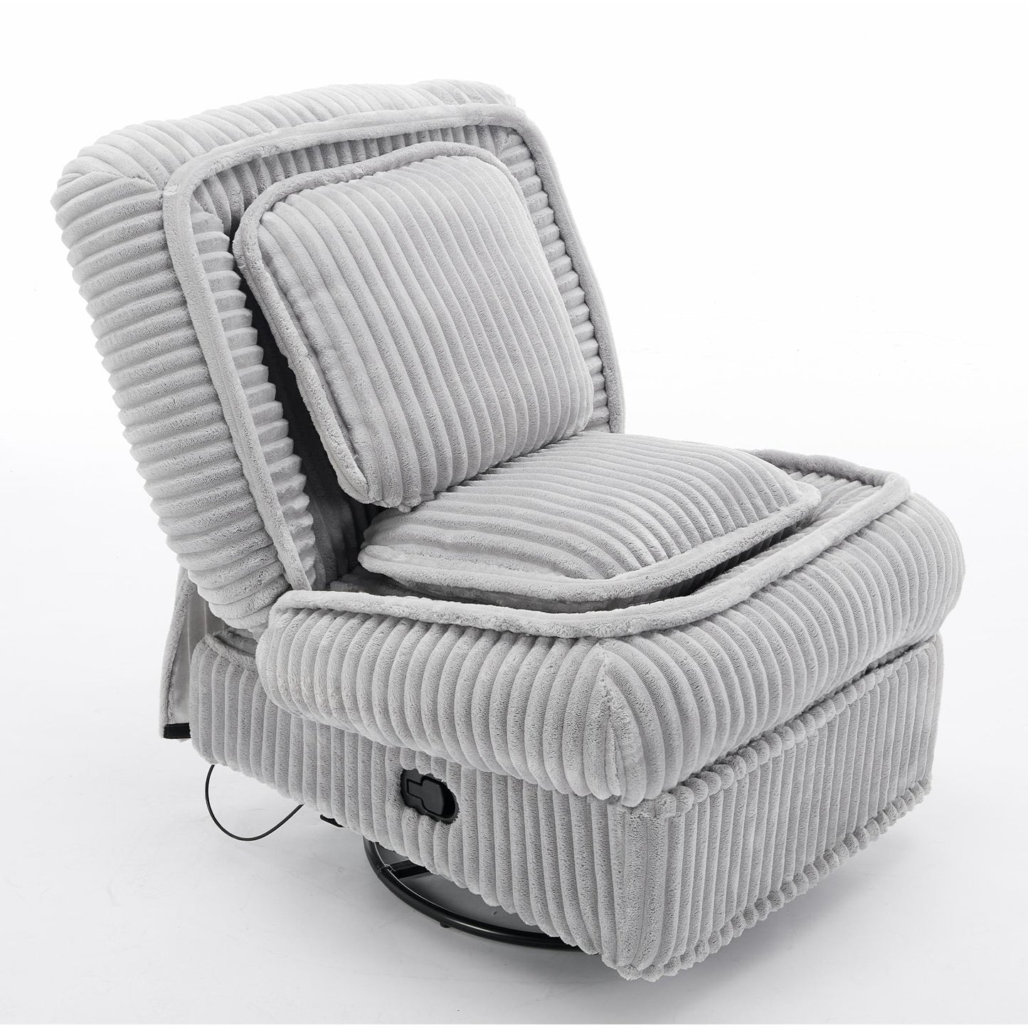 Fauteuil inclinable pivotant à 360° en velours côtelé avec coussins