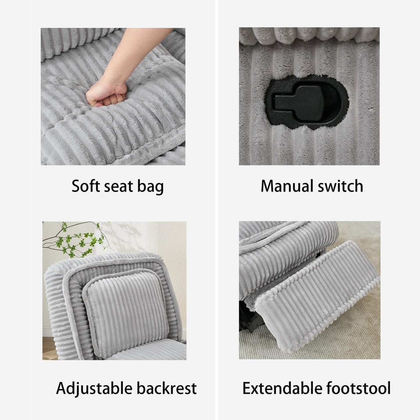 Fauteuil inclinable pivotant à 360° en velours côtelé avec coussins