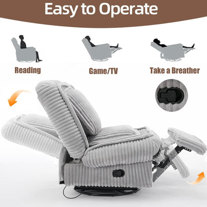 Fauteuil inclinable pivotant à 360° en velours côtelé avec coussins