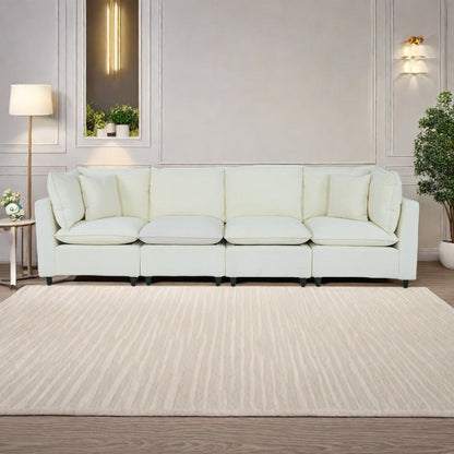 Canapé 4 places en velours côtelé avec 4 petits coussins, tissu respirant et coussins en éponge épais