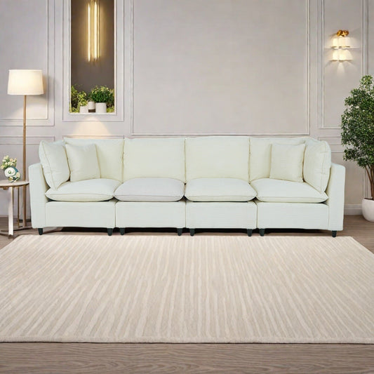 Canapé 4 places en velours côtelé avec 4 petits coussins, tissu respirant et coussins en éponge épais